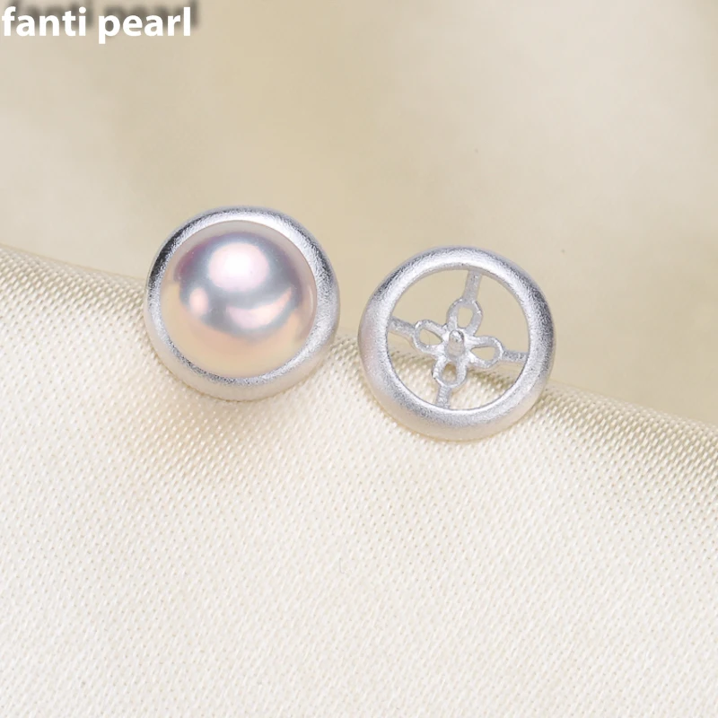 

FANTI Real Natural freshwater pearl earring s925 sterling silver ear stud for women Natural pearl jewelry earring 7-9mm