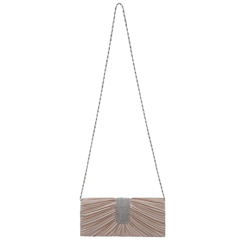 

NEW WOMEN SATIN DIAMANTE LADIES PLEATED WEDDING BRIDAL PROM HANDBAG CLUTCH BAG WHITE