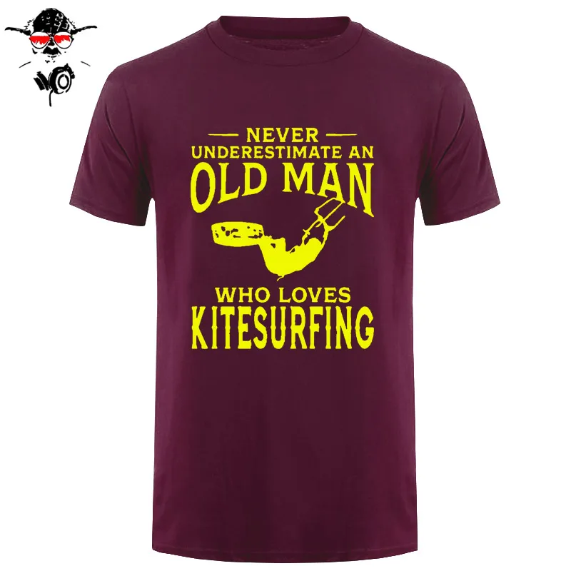 Никогда не недооценивайте старого человека, который любит кайтсерфинга, Мужская забавная футболка, уникальный подарок, подарок, виндсерфинг, сердцебиение, футболка
