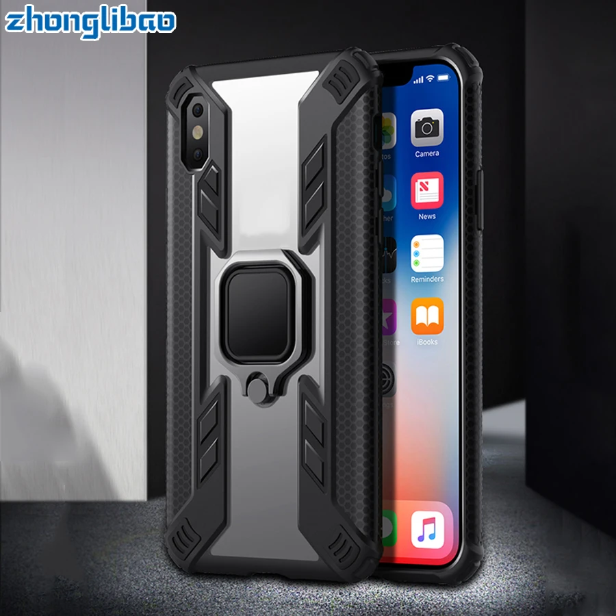 

Luxury Magnetic Armor Phone Case for Iphone Xs Max Xr 6s 7 8 Plus Car Ring Holder Stand Shockproof Silicone Tpu Hard Back Cover