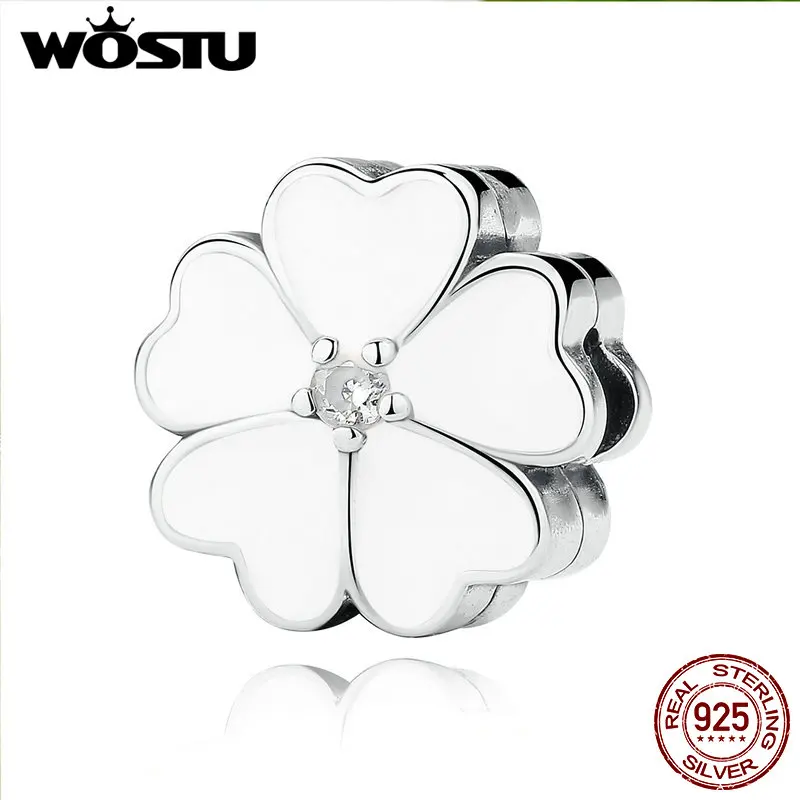 

100% 925 Sterling Silver White Primrose Clip Charm Beads Fit Original wst Bracelet Authentic Luxury Jewelry