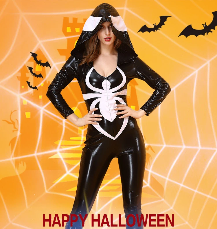 Spiderman Women Costume Black Spider Zentai Suit Sexy Women Halloween Costume 2017 Ladies Hood Venom Spider Jumpsuit (5)