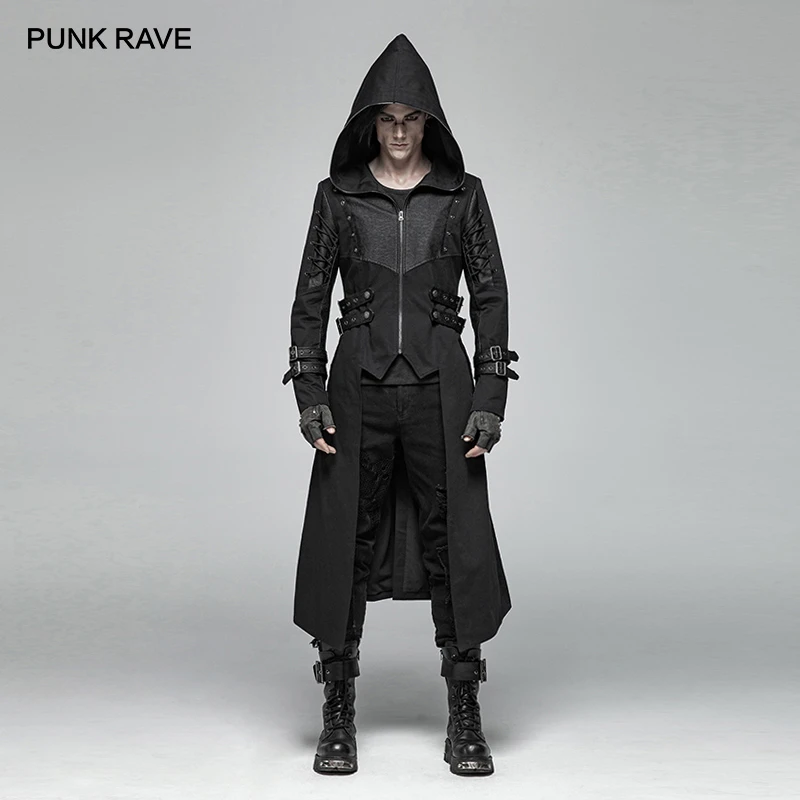 Punk Rave Manner Gothic Schwarz Mit Kapuze Jacken Mantel Steampunk Rock Stil Buhne Leistung Kostume Mode Manner Lange Trenchcoat Trench Aliexpress