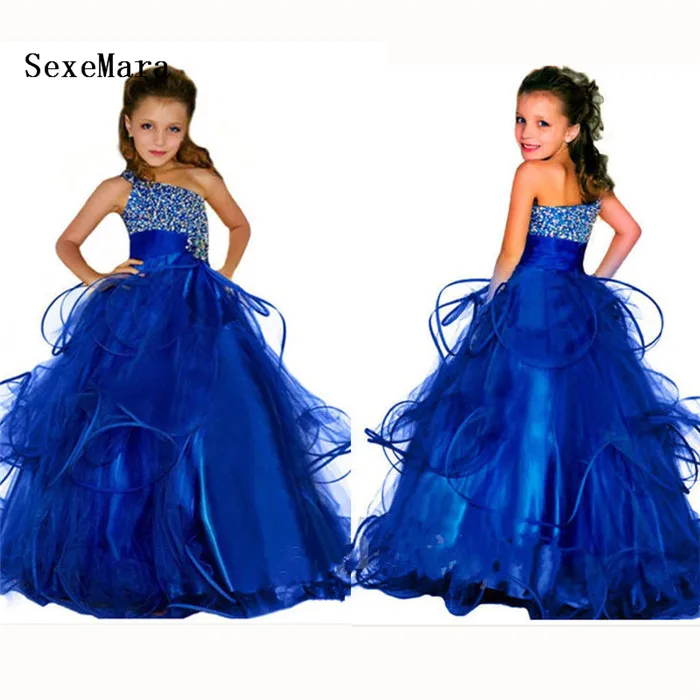 Elegant Royal Blue Floor Length Flower Girl Dress Beading Crystals