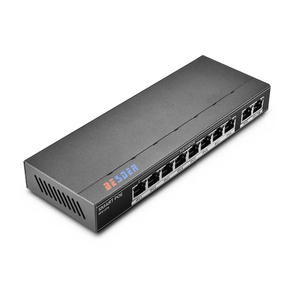 BESDER 802.3af/at 8CH POE коммутатор 10 портов 10/100 Мбит/с CCTV 250 передача сигнала 8 s 1 NVR + порт