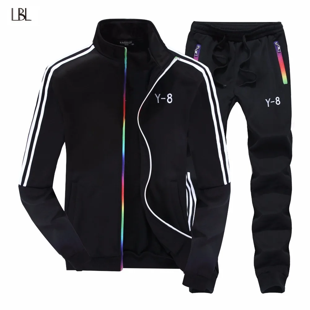 

Striped Men Sets Casual Brand Zipper Jackets+Pants Tow Pieces Sets Autumn Winter Printed Men's Sportswear Tracksuit Stand Collar