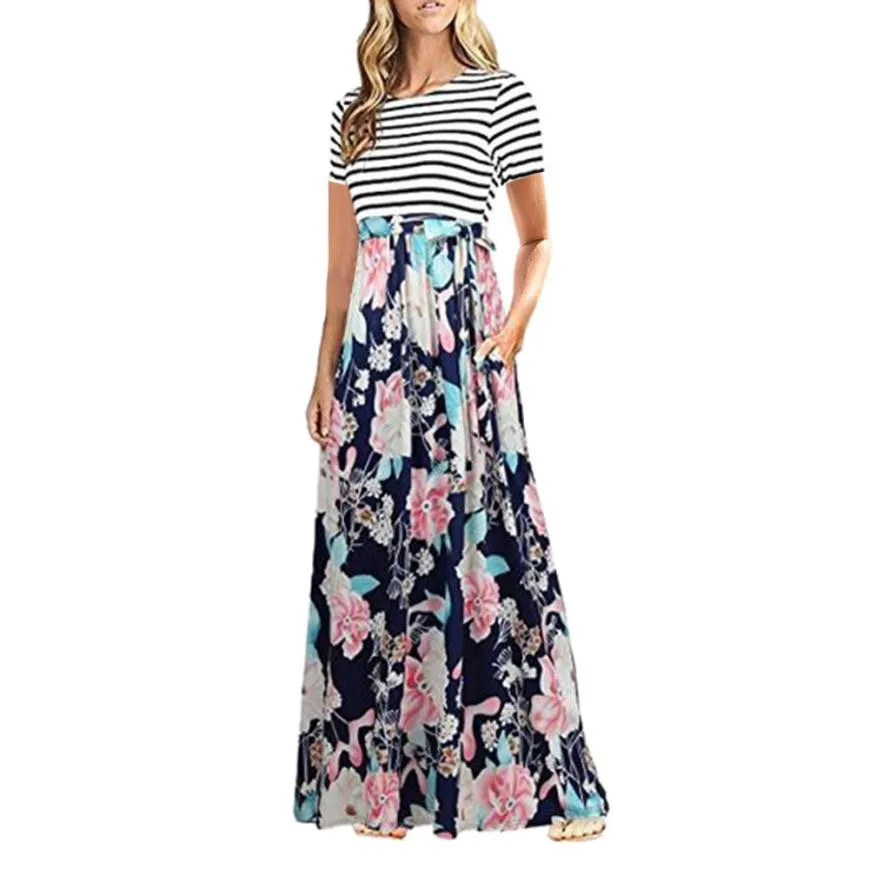 Bowknot Neck Long Sleeve Stripe Print Tunic Dress