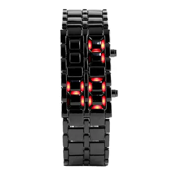 

Iron Metal Digital Wristwatch Men's Samurai Japanese-inspired Red LED Lava Watches Black Stainless Steel Male Sports Bracelet