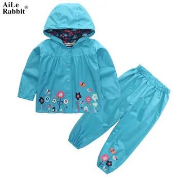 

AiLe Rabbit Kids Fashion Suits Outfit Hoodie Pants 2pcs Jacket Sports Set Flower Print Girl Windbreaker Raincoat Camping k1