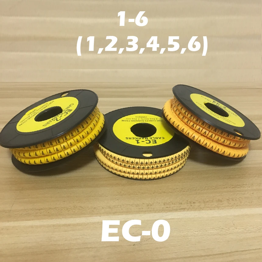 

1200pcs EC-0 1.5mm2 Arabic Numeral 1-6 Letter Pattern PVC Flexible Print Sleeve Concave Tube Label Wire Cable Marker