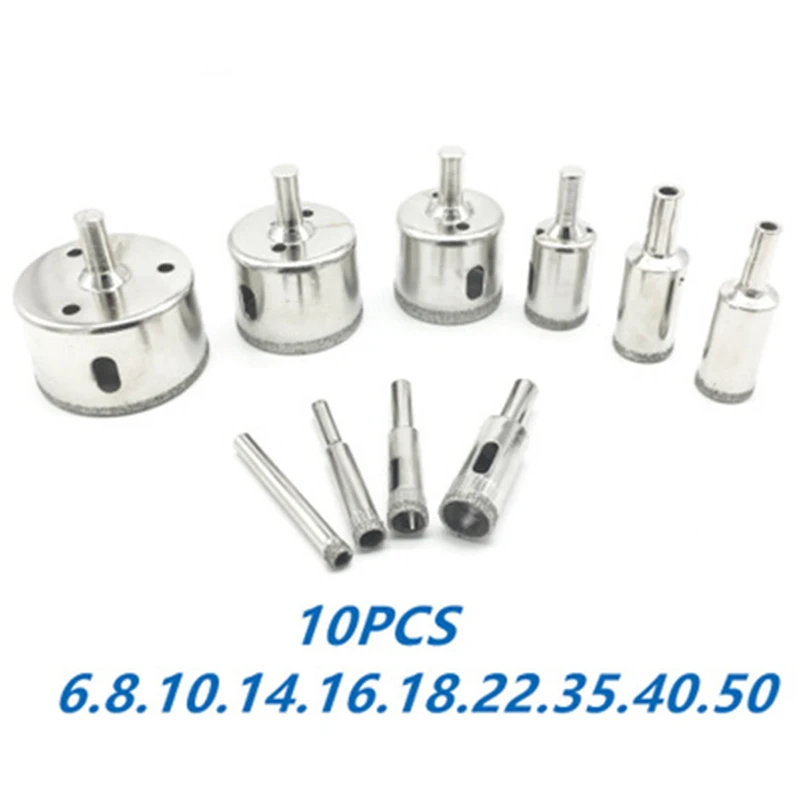 

6-50mm Diamond Coated Core Hole Saw Drill Bits Tool Cutter For Tiles Marble Ceramic Glass Granite Drilling 10PCS/set