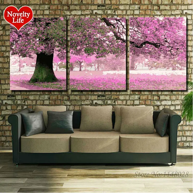 

40x50cmx3pc No frame Pictures Painting By Numbers DIY Handmade Digital Oil Painting Cherry Blossoms Trees Home Decoration Sakura