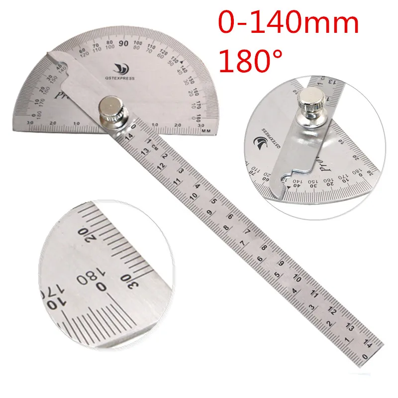 0 180 Degree Angle Ruler Round Head Rotary Protractor Adjustable