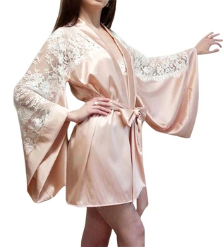 

Women's Sexy Silk Dress Babydoll Lace Underwear Belt Bathrobe Pajamas Eyelash Lace Stitching Pajamas for Women Bathrobe