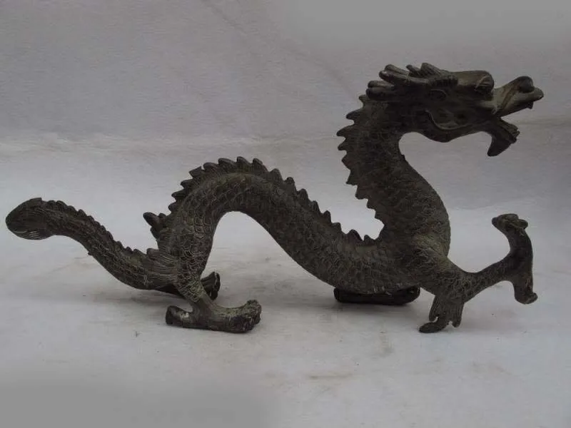 

Chinese folk fengshui Bronze copper carved lucky fly Dragon play bead Statue SD 506