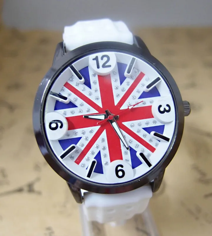 

High Quality Uk Flag Silicone Watch Women Men Fashion Dress Quartz Wrist Watch Clock Gift Dropshipping cg-1