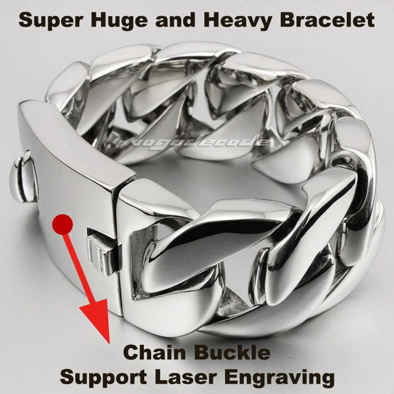 Shiny Silver Punk Fashion Bracelet Solid 316L Stainless Steel Cool Men's Biker Super Huge and Heavy Bracelet B5C4 8.4"~11.6"