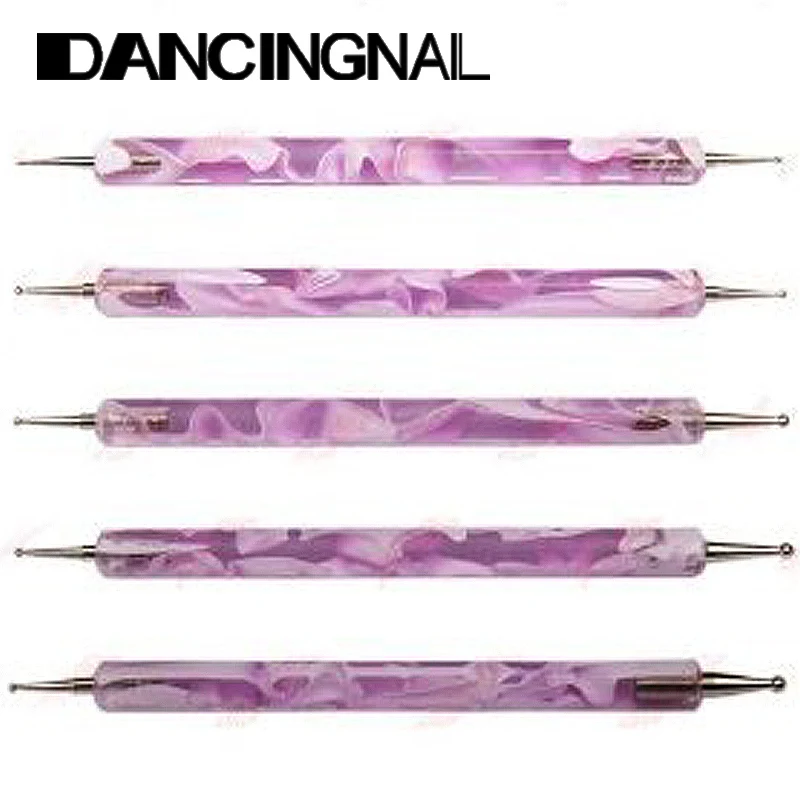 

Professional 5Pcs Purple 2 Ways Steel Dotting Paint Marbleizing Pen Nail Art Decoration DIY Tools Nails Care Sets Free Shipping