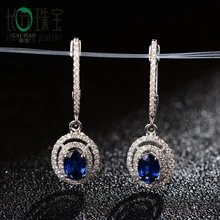 CaiMao 14KT/585 Белое золото 1,23 ct Сапфир& 0.5ct Бриллиант круглой огранки обручальные серьги ювелирные изделия