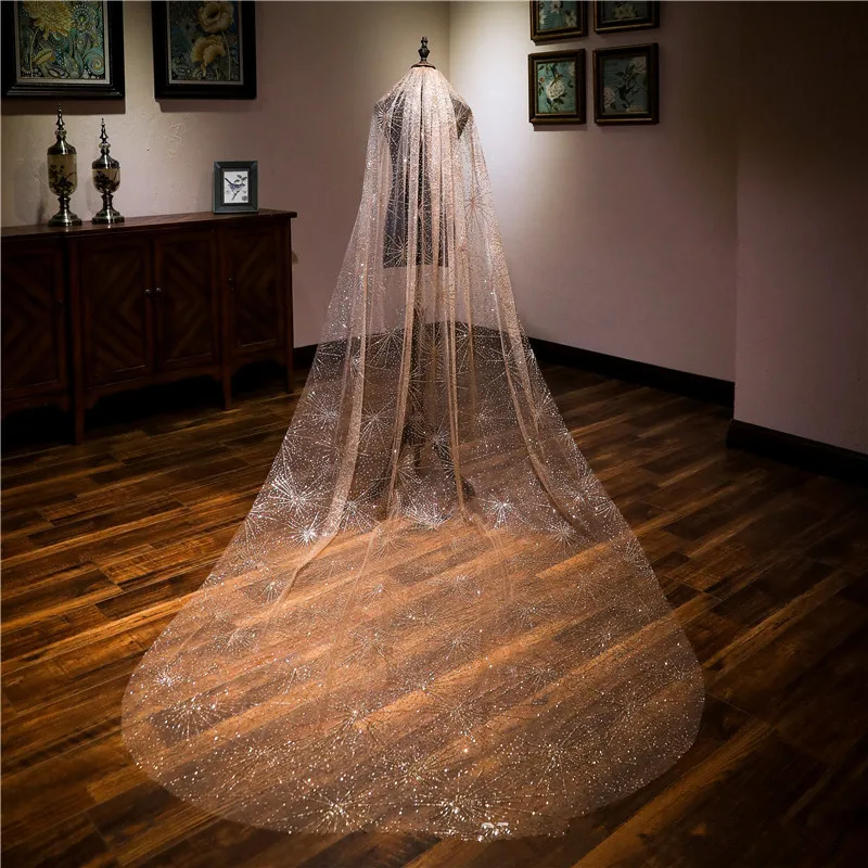 

Bridal Veils Luxury Wedding long Cathedral veil for bride accessories Appliques Cut Edge mantilla SFR015
