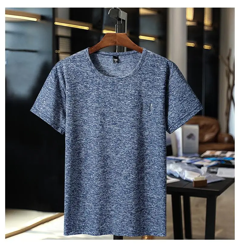 Новое поступление быстросохнущая одежда супер большая с коротким рукавом Мужская свободная летняя повседневная с круглым вырезом трикотажная Мужская футболка размера плюс 3XL-10XL - Цвет: blue