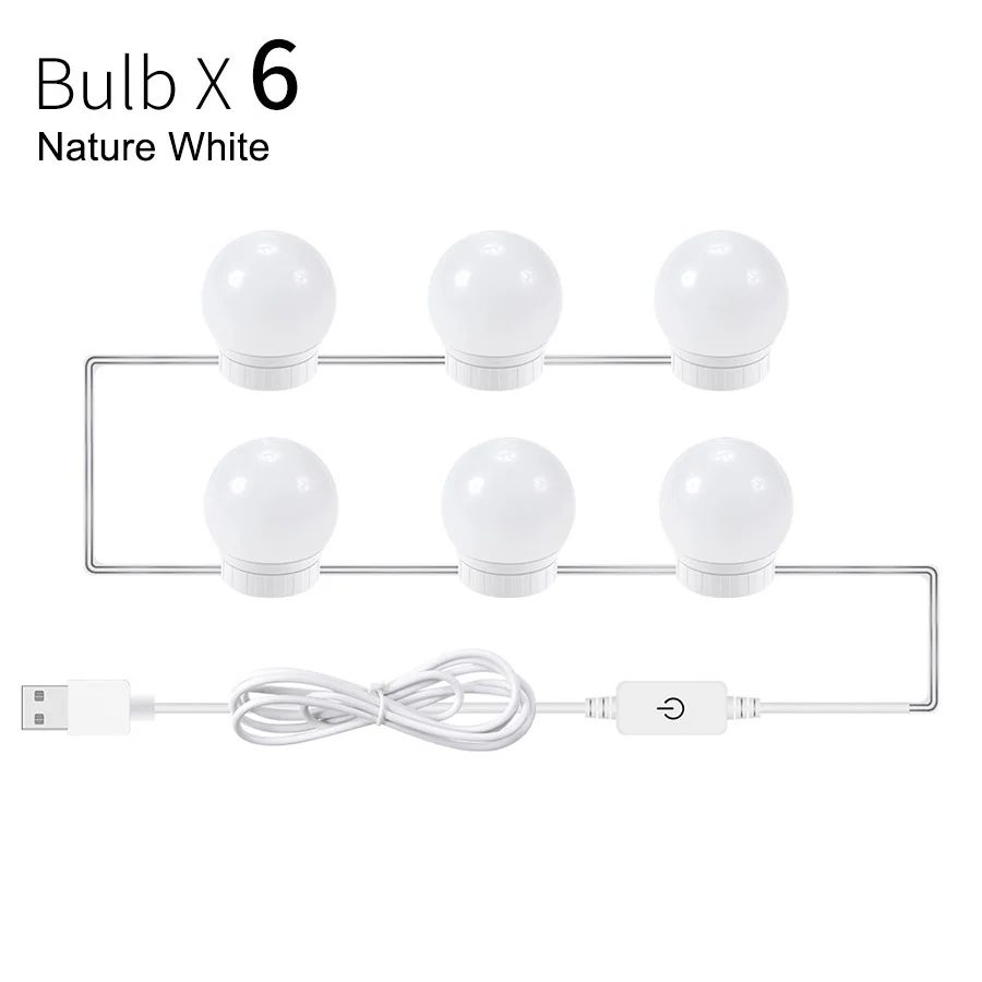 6pcs Bulbs 5V(для нанесения макияжа) со светодиодной подсветкой по краю и зеркальный светильник лампочки Голливуд косметическое зеркало для макияжа светильник s USB настенный светильник 2/6/10/14 шт. затемнения туалетным столиком зеркальная лампа - Испускаемый цвет: 6pcs Bulbs