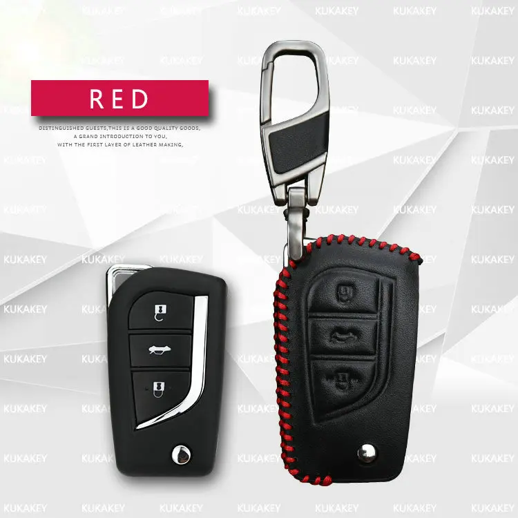 Kukakey дистанционного Smart Ключи чехол для Toyota Corolla Прадо Reiz корона RAV4 Hilux Yaris кожа Ключи брелок держатель крышки сумка - Название цвета: Red 3Key