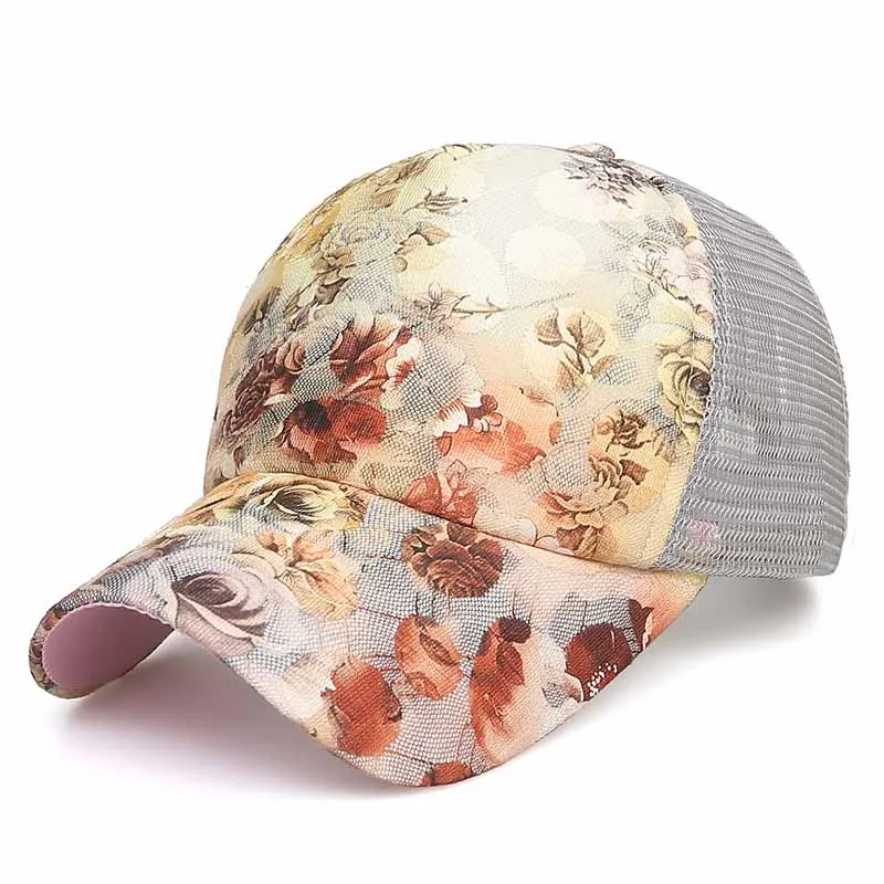 Летние Для женщин Бейсбол Кепки Floral Mesh Trucker Кепки s Шапки для женские Регулируемый Snapback