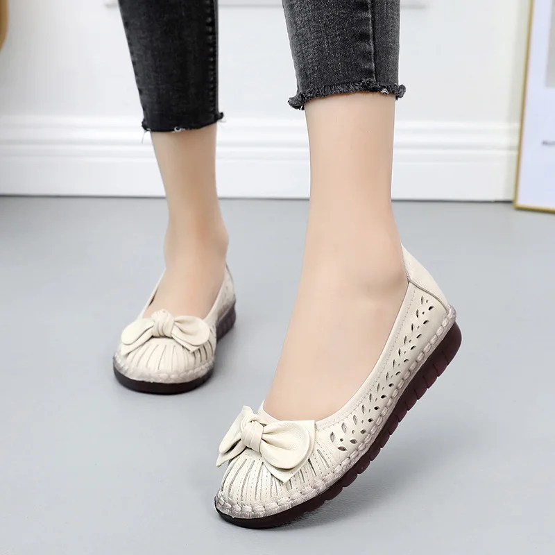 Najtaniej MUYANG letnie buty damskie sandały oryginalna skóra miękka Hollow mieszkania sandały damskie łuk oddychające damskie buty