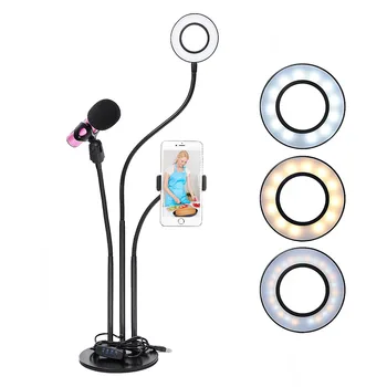 

Fusitu Selfie Ring Light with Cell Phone Holder Microphone holder for Live Stream Makeup LED Ring Light With Long Arms for Phone