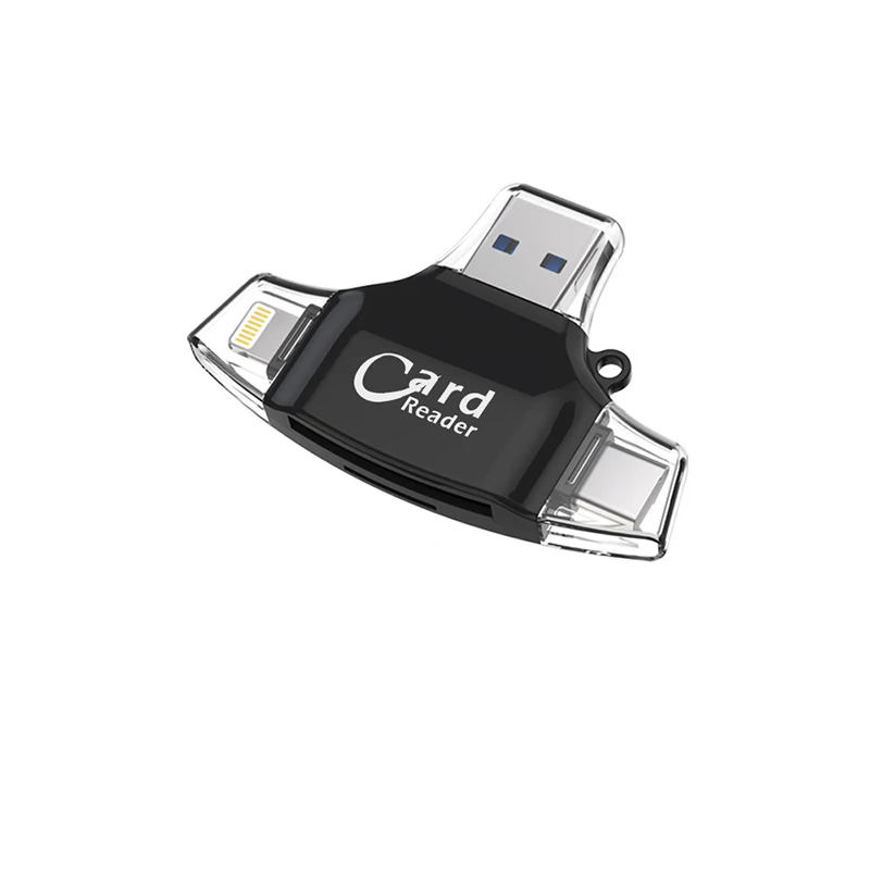 4 в 1 Тип C Micro SD кардридер usb type-c OTG USB флэш-память гаджет для iPhone iPad MacBook адаптер считыватель SD карт lightning - Цвет: Черный