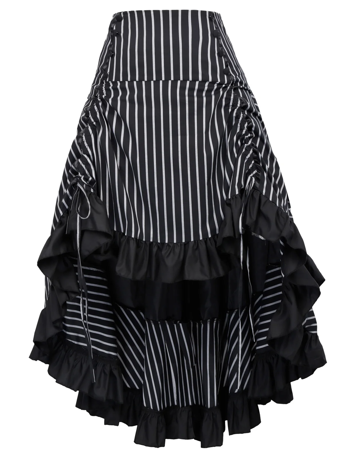 Винтажная полосатая сборная юбка в стиле стимпанк готический панк необычная эластичная юбка - Цвет: Black
