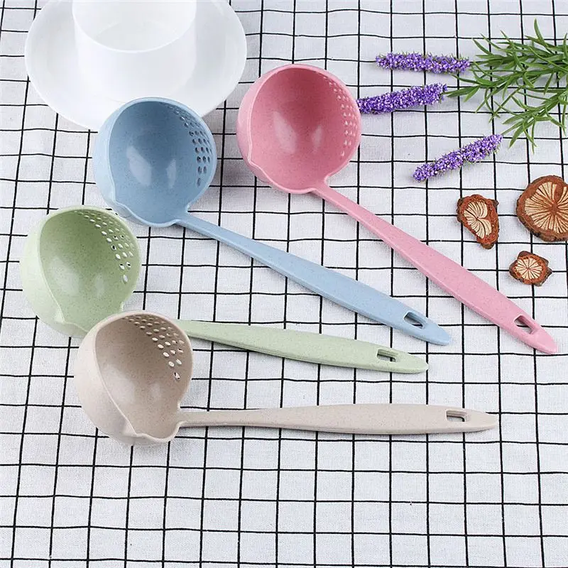 KCASA 1PC Wheat Straw Soup Spoon With Filter Table Creative Long Handle