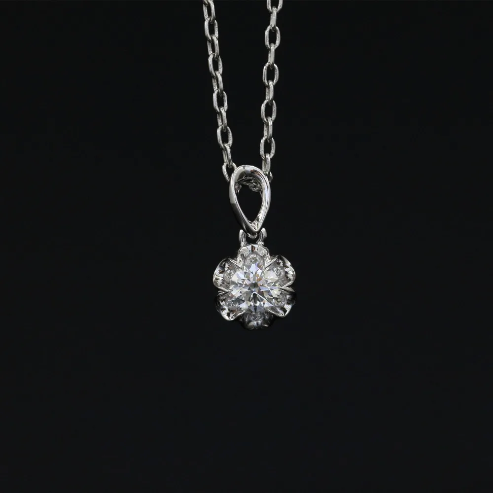 

LASAMERO Halo 0.307CT 18k Gold Round Cut Square Center Pave Set Natural Diamond Pendant Necklace Chain Women Fine Jewelry