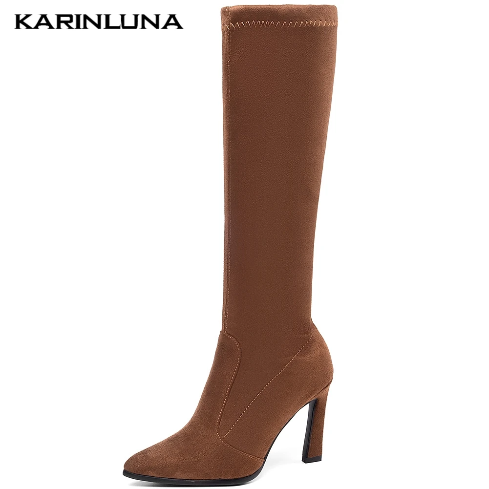 

Karinluna On Sale Boots Woman Shoes Leopard Sexy Thin High Heels Mid Calf Boots Autumn Winter Women Boots Plus Size 43