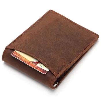 

Men RFID Blocking Money Clip Minimalist Wallet Crazy Horse Leather Metal Clip Wallet Genuine Leather Ultra Slim Credit Card Bag