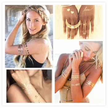 

SHNAPIGN Shiny Gold Temporary Tattoo Body Art 58 Style Metallic Flash Tattoo Sticker 21*15cm Waterproof Fake Henna Tatoo Sticker