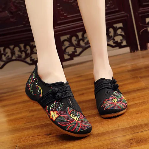 Veowalk/удобные женские парусиновые балетки в китайском стиле с цветочной вышивкой; Винтажная обувь в стиле «Старый Пекин»; женские балетки - Цвет: Model 1 Black
