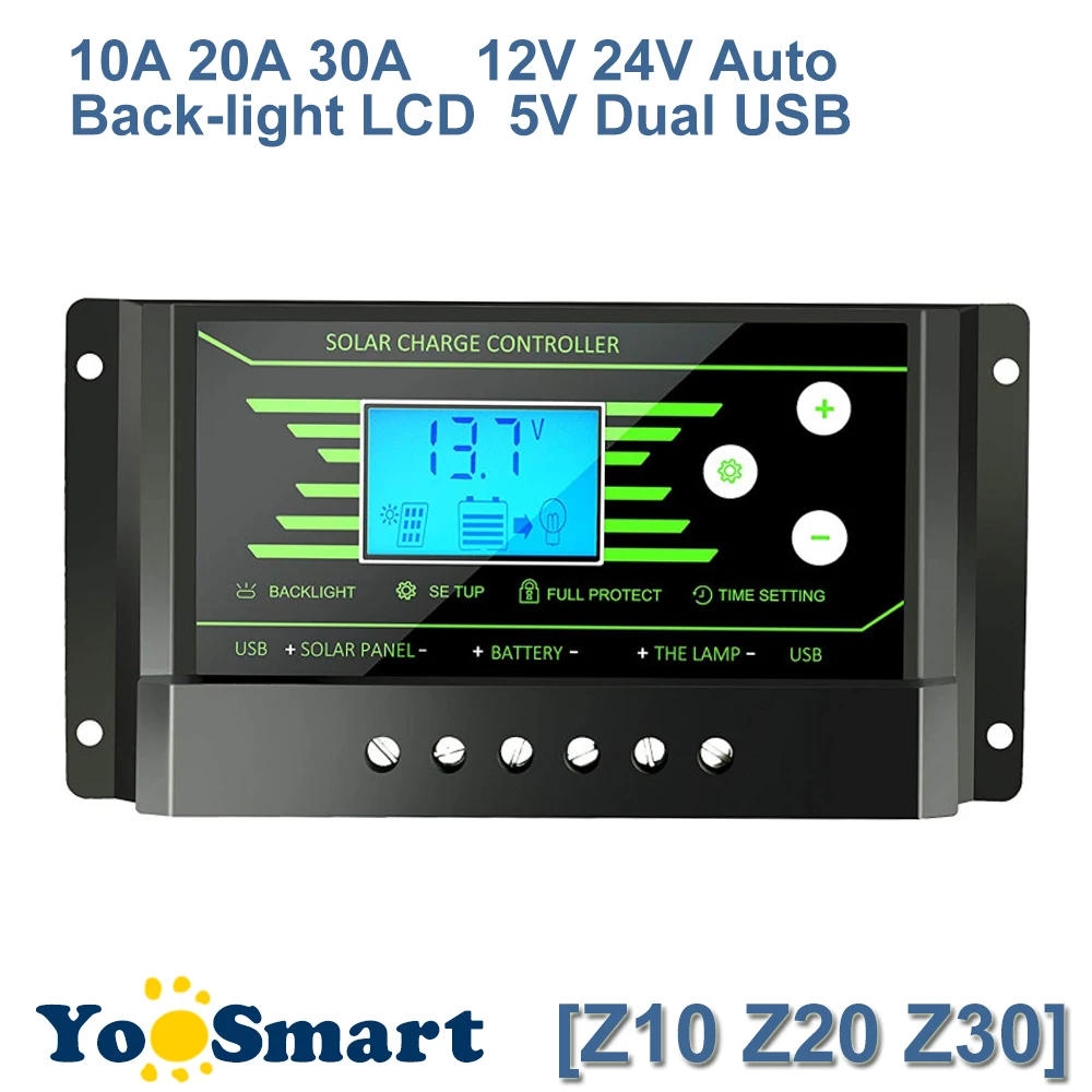 PWM 30A 20A 10A Solar Charge Controller 12V 24V Auto with Back-light LCD Display Dual USB 5V Solar Regulator Charger Z10 Z20 Z30 цена PWM 30A 20A 10A Solar Charge Controller 12V 24V Auto with Back-light LCD Display Dual USB 5V Solar Regulator Charger Z10 Z20 Z30 цены онлайн