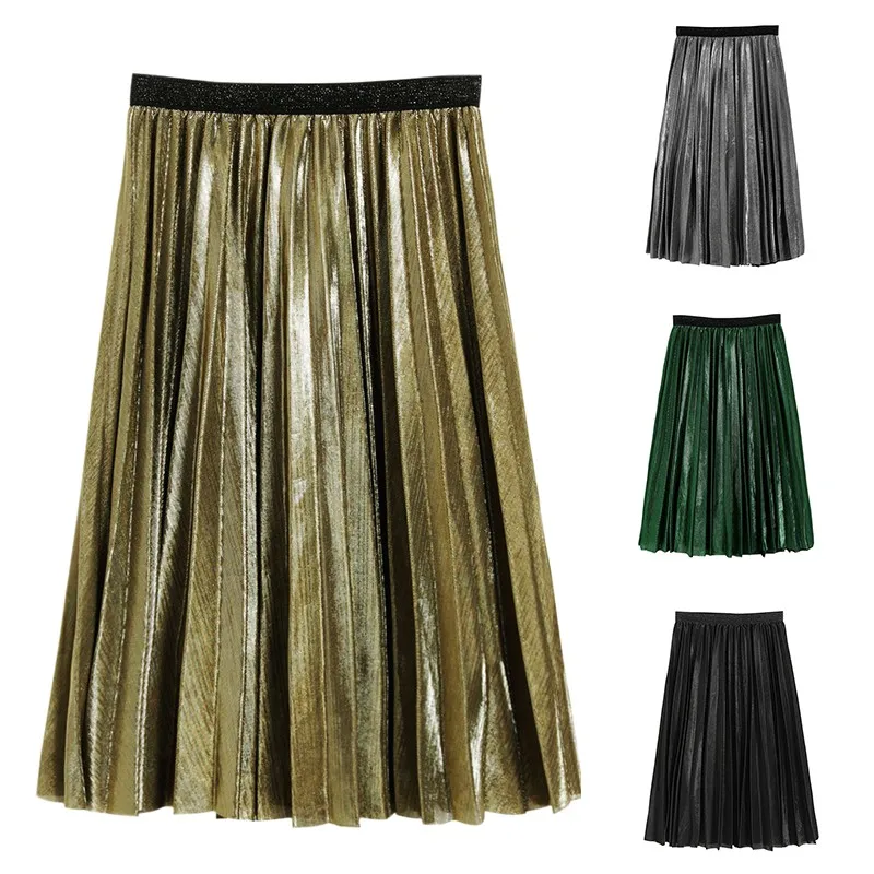 Women-Silver-Metallic-Skirt-Women-Skirt-A-Life-High-Metallic-Pleated-Skirt-Party-Club-Skirt (1)