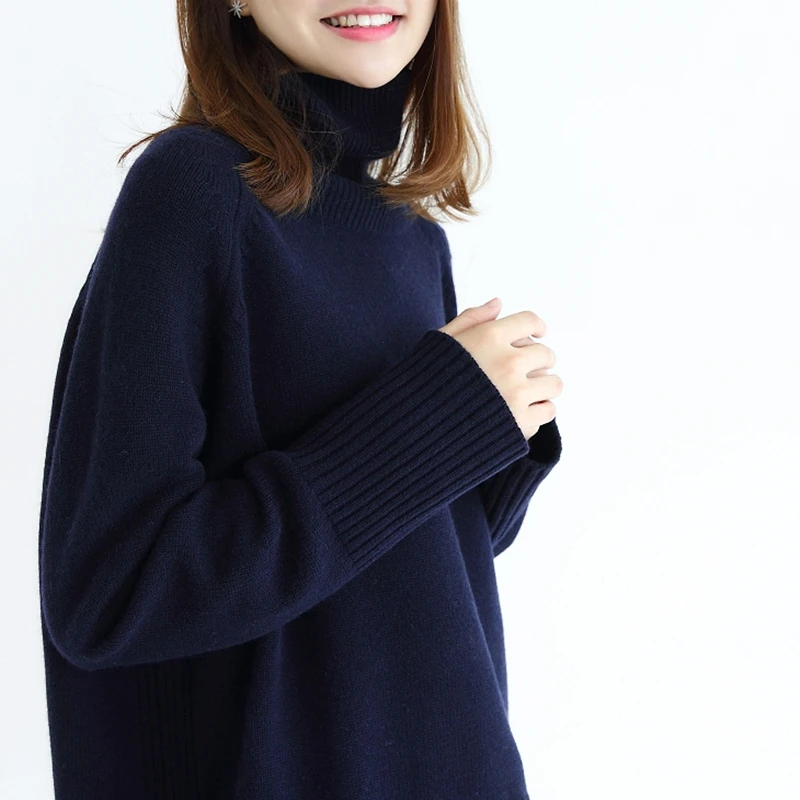 Winter women's sweater new cashmere sweater quality solid color high collar loose large size warm soft and comfortable sweater