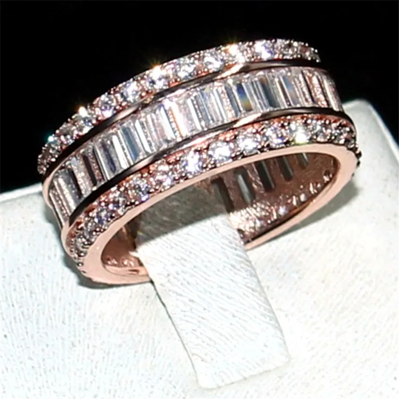 

CHOUCONG JEWELRY 925 SILVER &ROSE GOLD PAVE SETTING FULL 5A ZIRCON ETERNITY BAND ENGAGEMENT WEDDING STONE RING Size 5,6,7,8,9,10