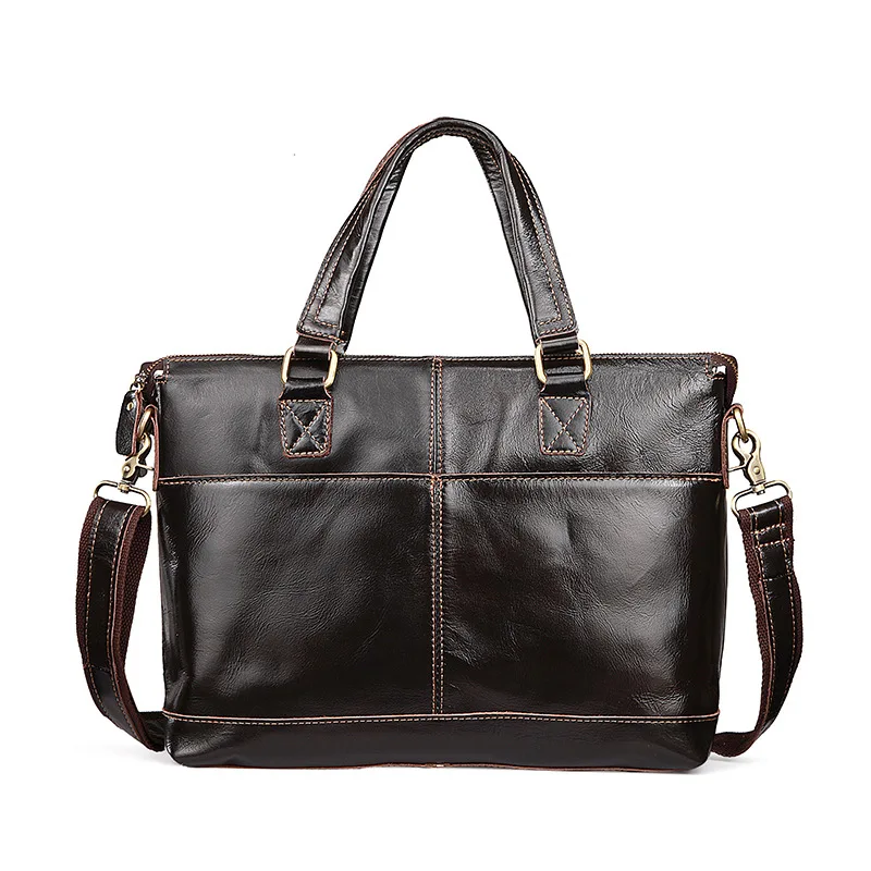 

New Luxury Cow Genuine Leather Business Men's Briefcase Male Briefcase Shoulder Bag Messenger Bag Tote Computer Handbag 12 Inch