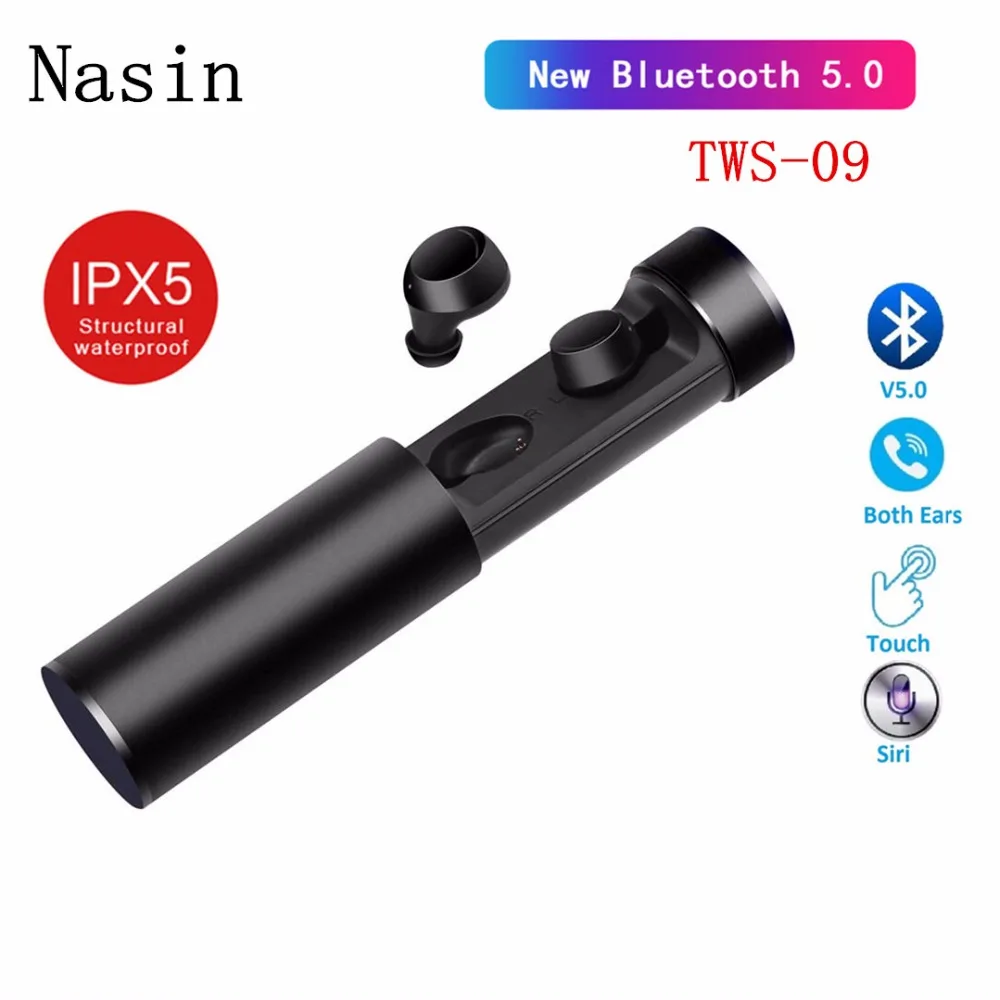 

Nasin TWS09 IPX5 Waterproof Bluetooth 5.0 Earphone True Wireless Earbuds Mini Touch Control Stereo Headset with Charging box
