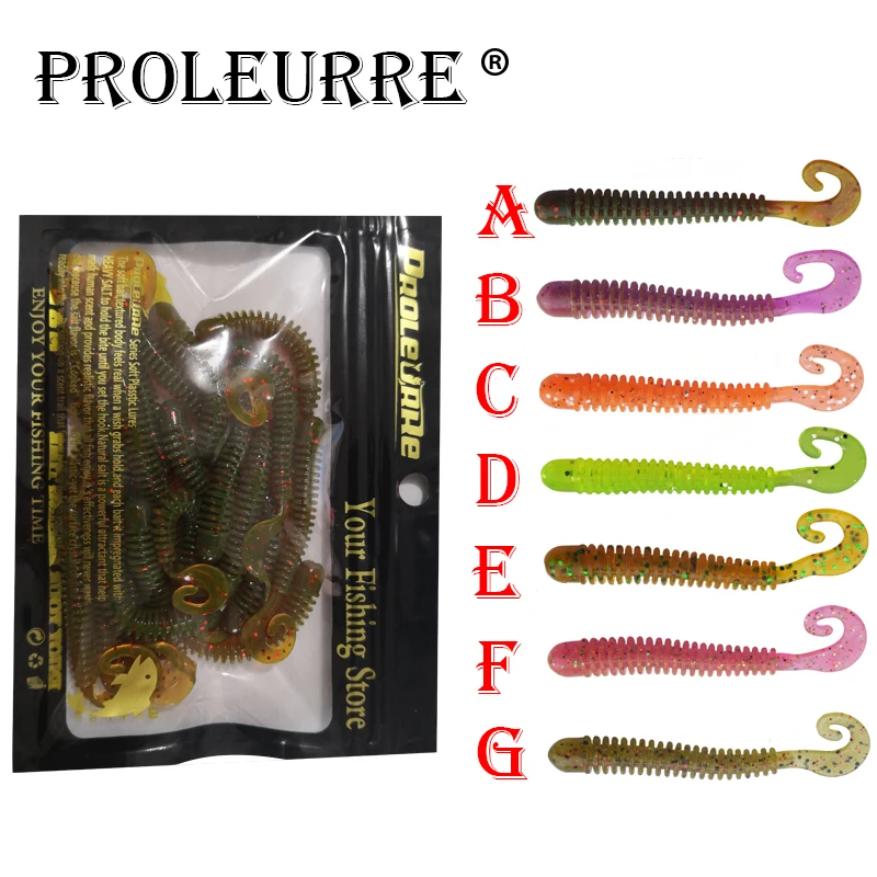 Proleurre 20 unids/lote sal olor de gusanos de señuelo de Pesca Artificial 1,5g Jigging volumen cola gusano de Pesca de cebo Proleurre 20 unids/lote sal olor de gusanos de señuelo de Pesca Artificial 1,5g Jigging volumen cola gusano de Pesca de cebo