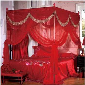

{Byetee} High qualtiy lace three door bed canopy with stainless steel mosquito net adult canopy beds netting