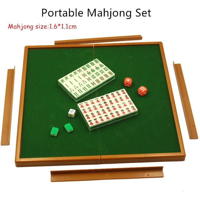 Mini Mahjong Portable Travel Board Game with Foldable Table Chinese