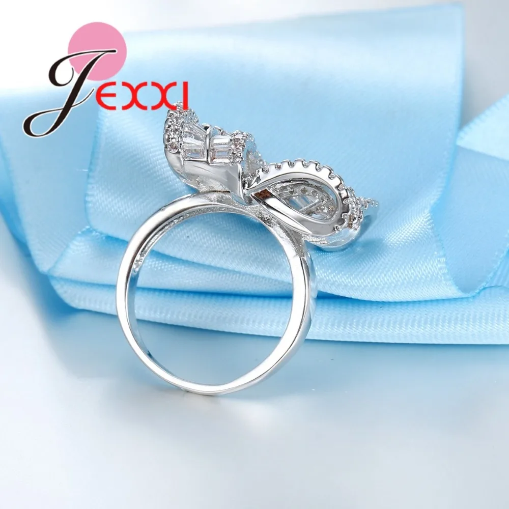 JEXXI High Quality 925 Sterling Silver Jewelry Women Personalized Flower Finger Ring for Wedding Bridal Crystal Anillos