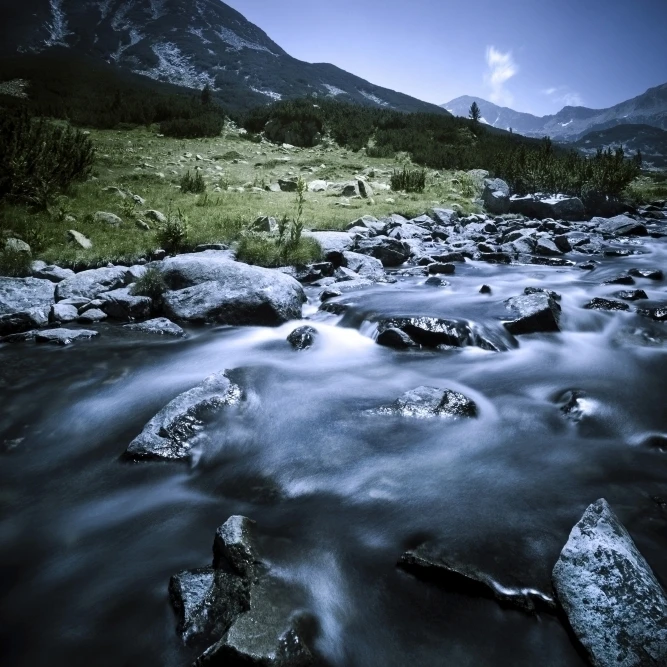 Small river flowing through the mountains of Pirin National Park  Bulgaria Poster Print (22 x 34)