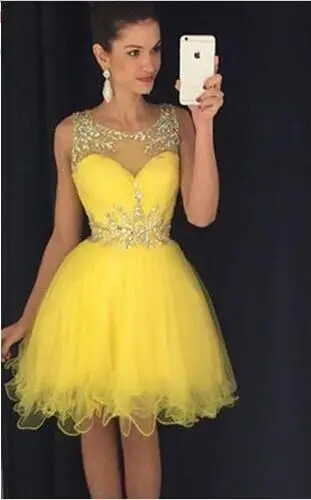 2016 Yellow Short Cocktail Dresses Crystals Beaded New Arrival ...